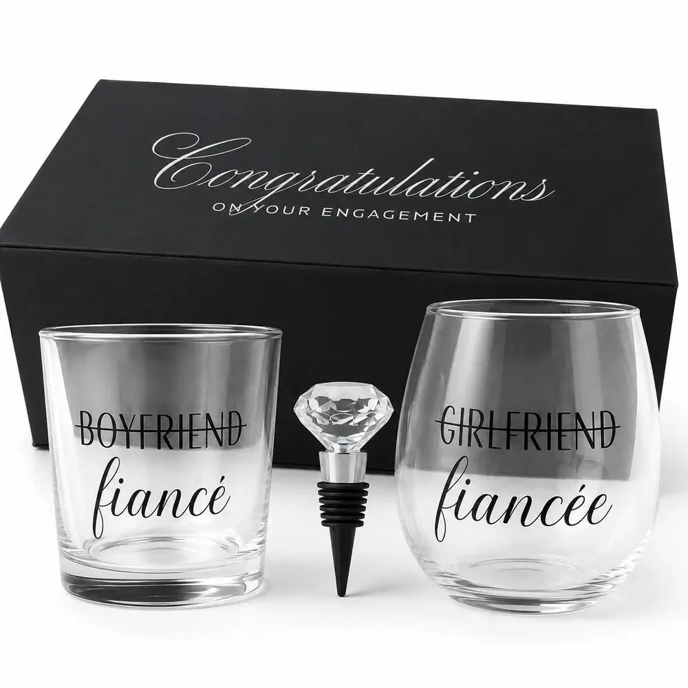 Newlywoo Engagement Gift Set Boyfriend to Fiancé Girlfriend to Fiancée Glasses